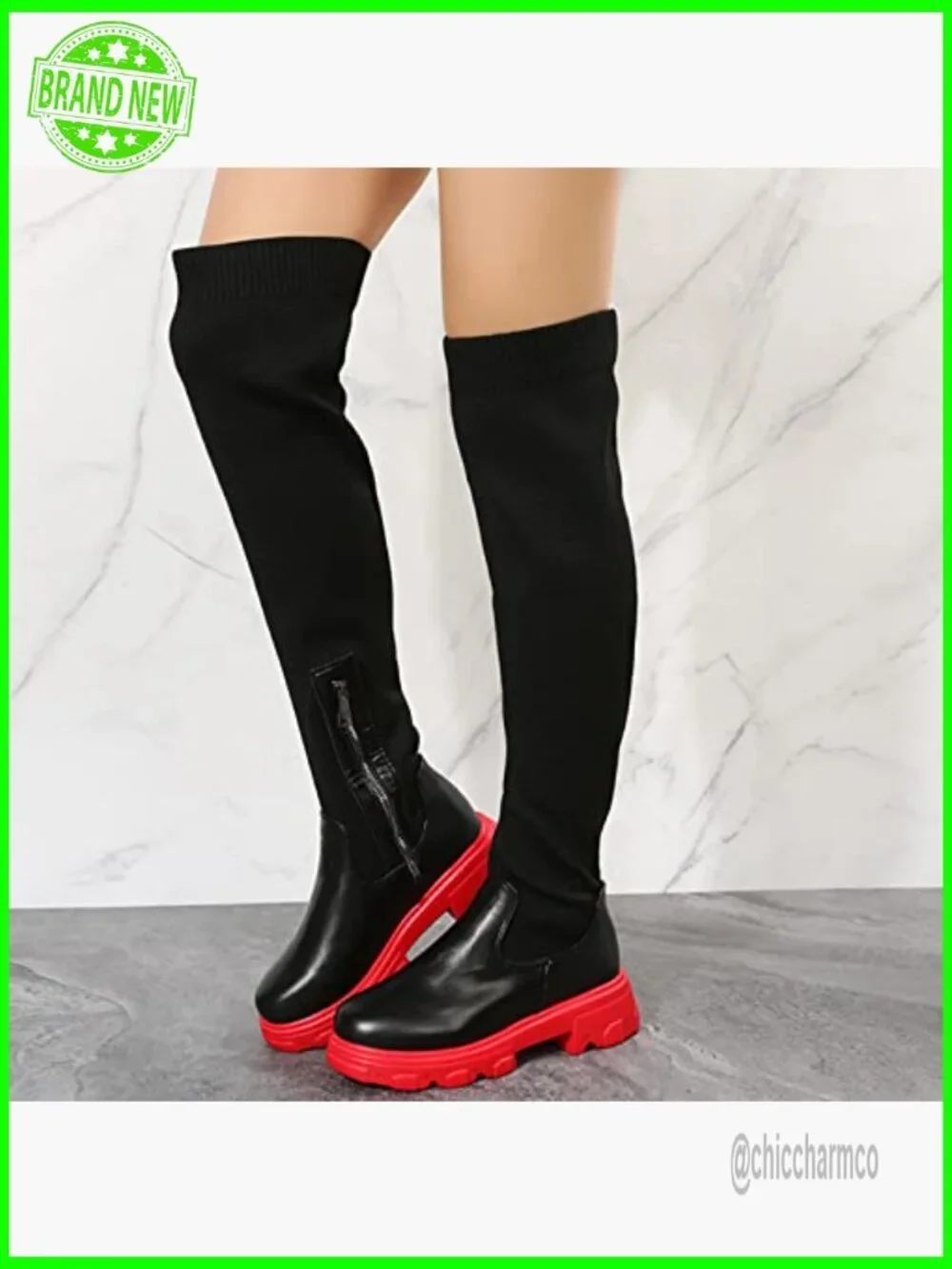Over the Knee Thigh High Chunky Heel Boots Side Zip Platform Bootie